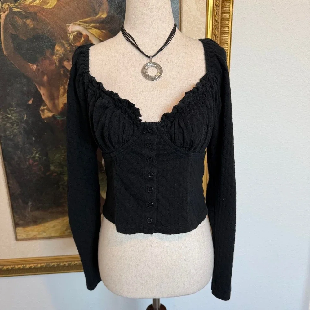 Free People Ladybug Long Sleeve Top in black